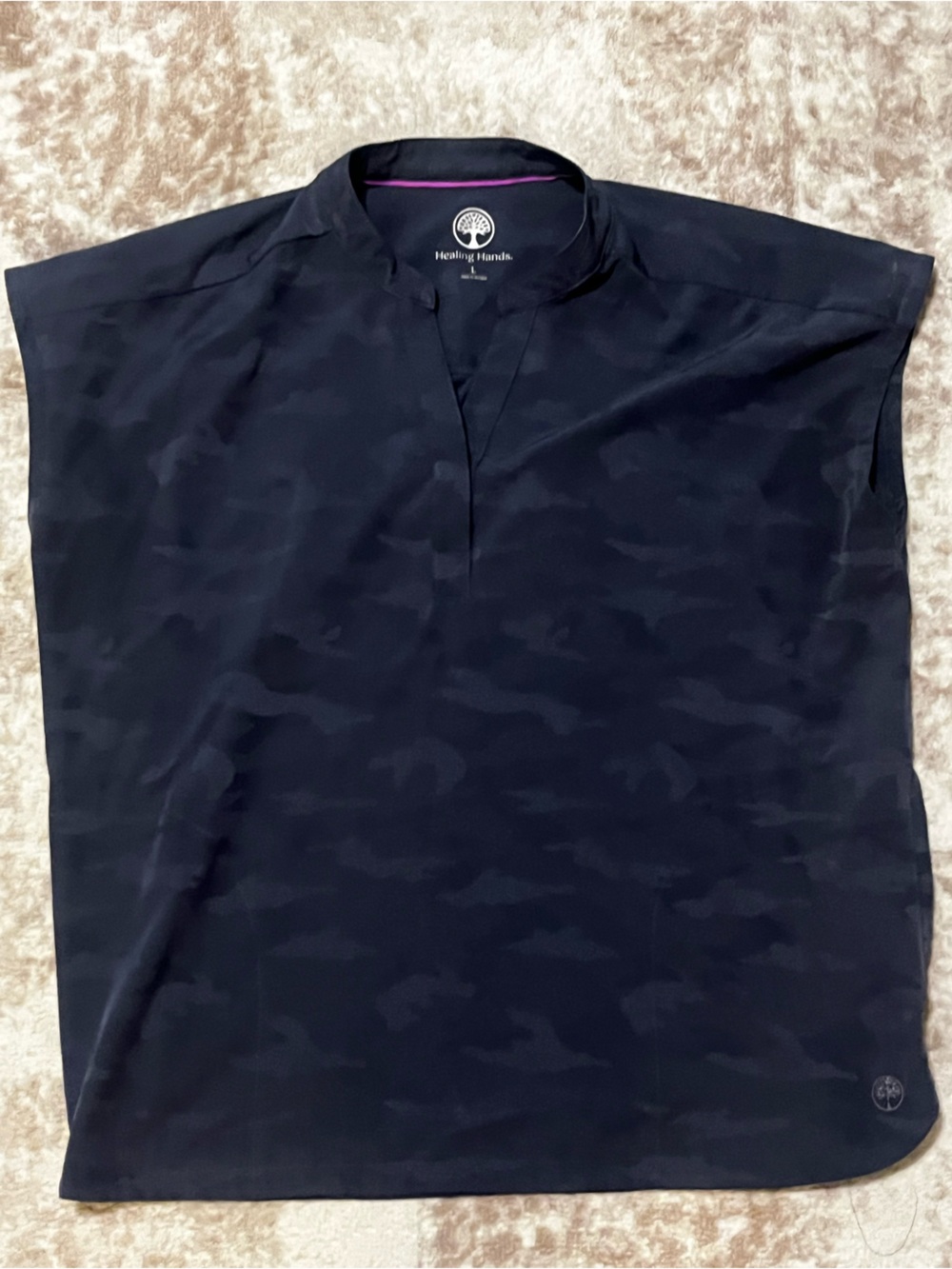 Healing Hands Purple Label Journey Camo Scrub Top Womens Large L Dark Grey 2352